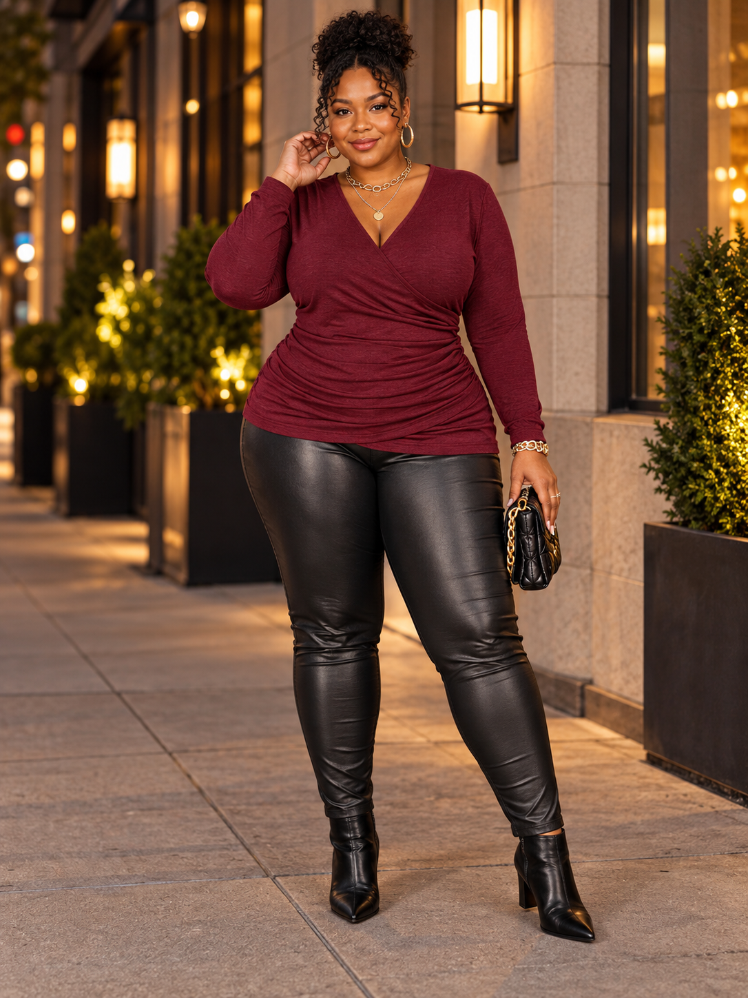 Joanne Long Sleeve Plus Size Top in Burgundy