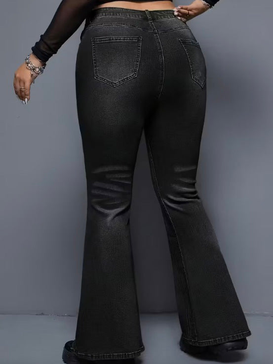 Elany Mid Waist Flared Plus Size Jeans