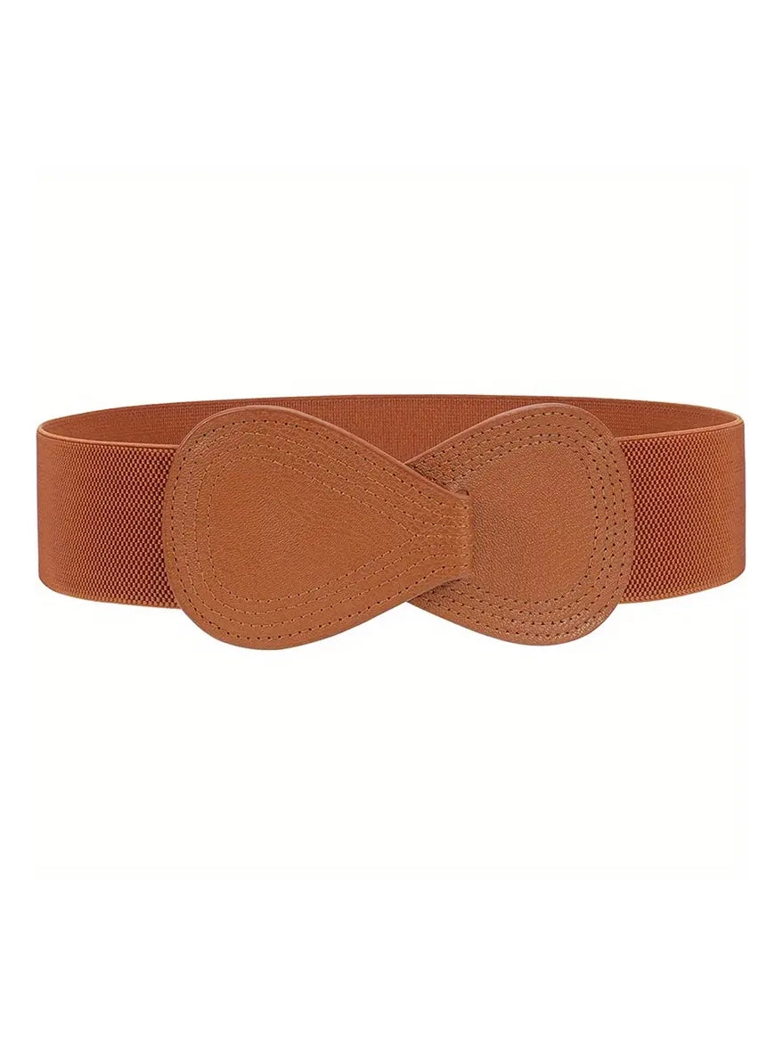Bow Shaped Elastic Plus Size Belt in Cognac