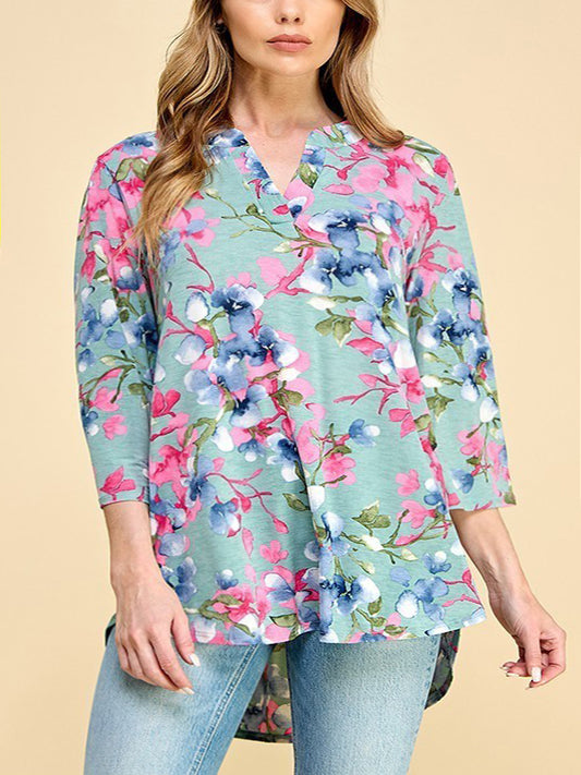 Laura Plus Size Tunic Top in Mint Floral