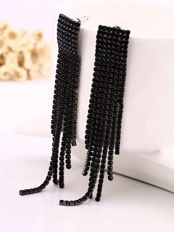Chic Rhinestone Dangle Earrings in Black