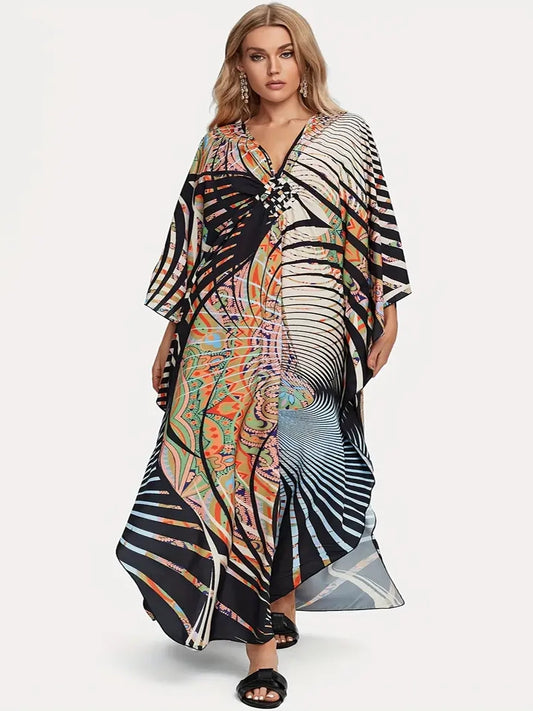 Maui Plus Size Kaftan Dress in Safari