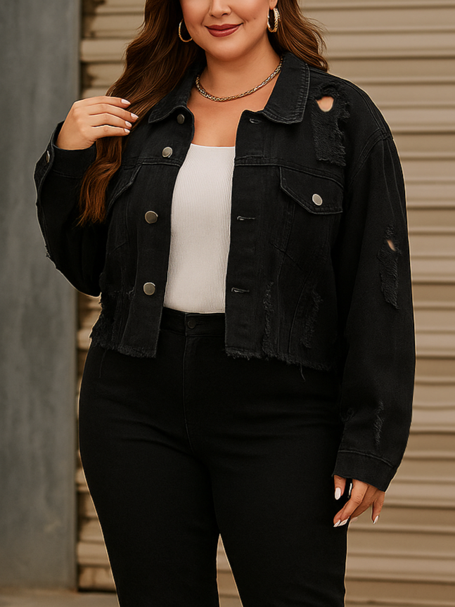Abby Plus Size Distressed Denim Jacket