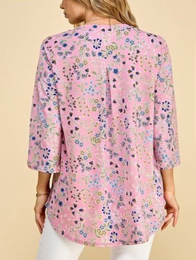Laura Plus Size Tunic Top in Pink Floral