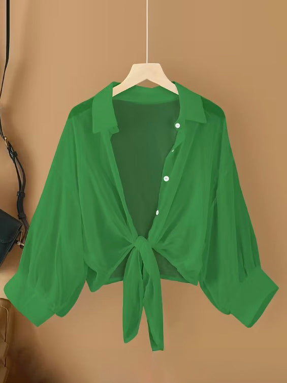 Isby Chiffon Crop Plus Size Cover Up in Green