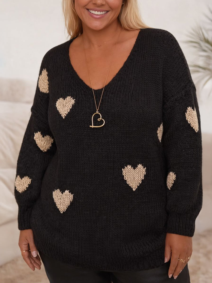 Heart Knitted Cozy Plus Size Sweater