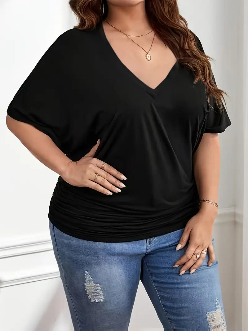 Leanna V-neck Plus Size Top in Black
