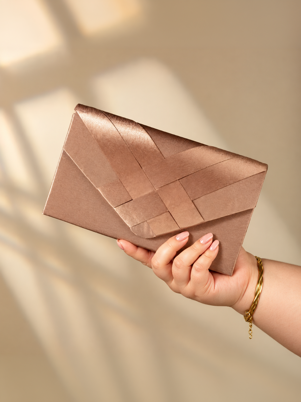 Satin Evening Bag in Champagne