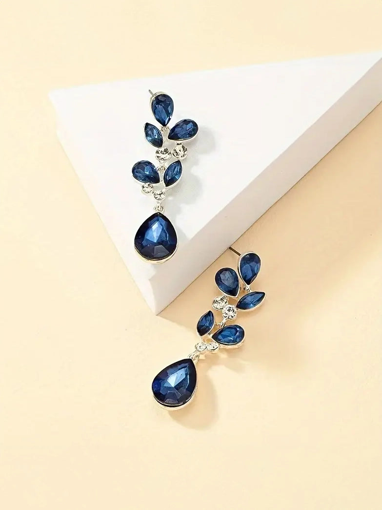 Faux Gemstone Dangle Earrings in Navy
