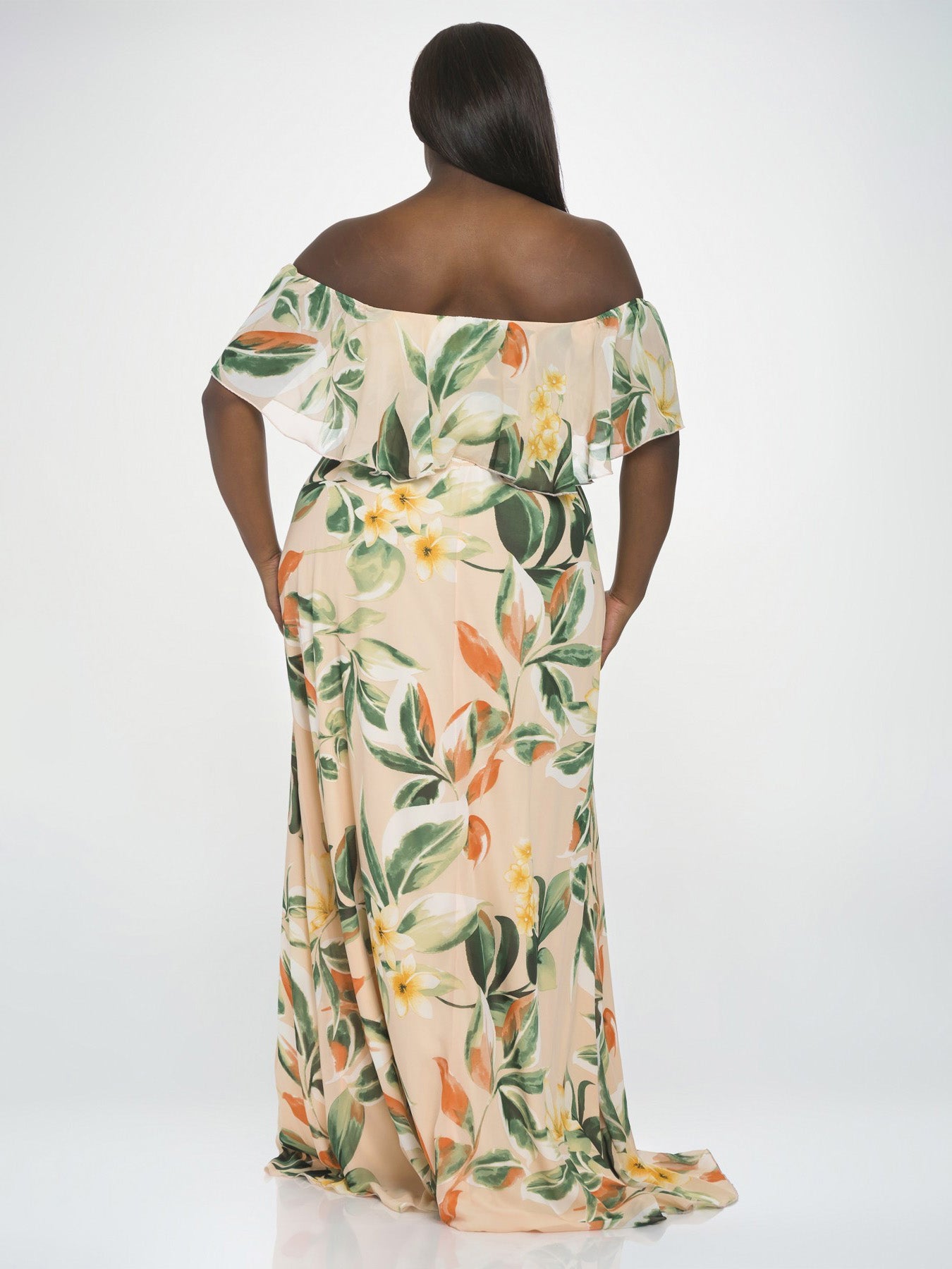 Emily Plus Size Chiffon Gown in Apricot Pastel