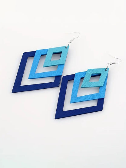 Gradient Blue Diamond-Shaped Earrings