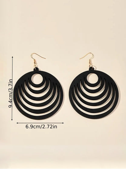 Multi Layer Round Wood Statement Earrings