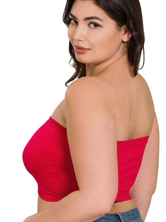 Ella Plus Size Seamless Bandeau in Red