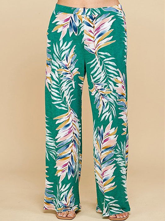 Casey Wide Leg Plus Size Pants in Tropical Print