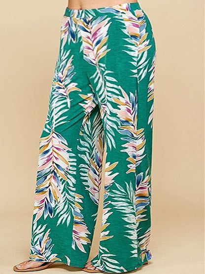 Casey Wide Leg Plus Size Pants in Tropical Print