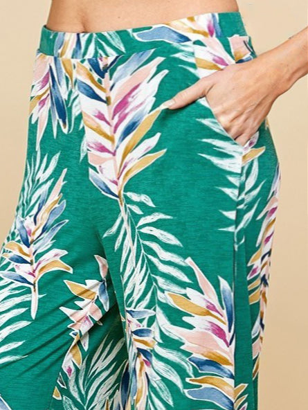 Casey Wide Leg Plus Size Pants in Tropical Print