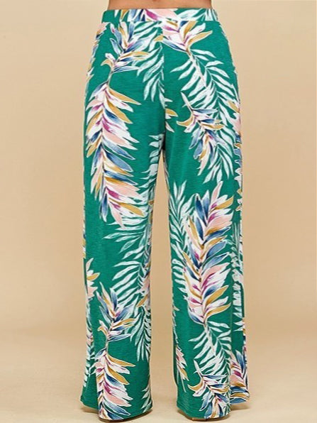 Casey Wide Leg Plus Size Pants in Tropical Print