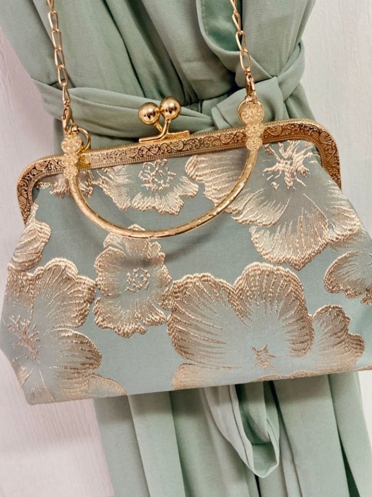 Elegant Vintage Evening Purse in Teal and Cream