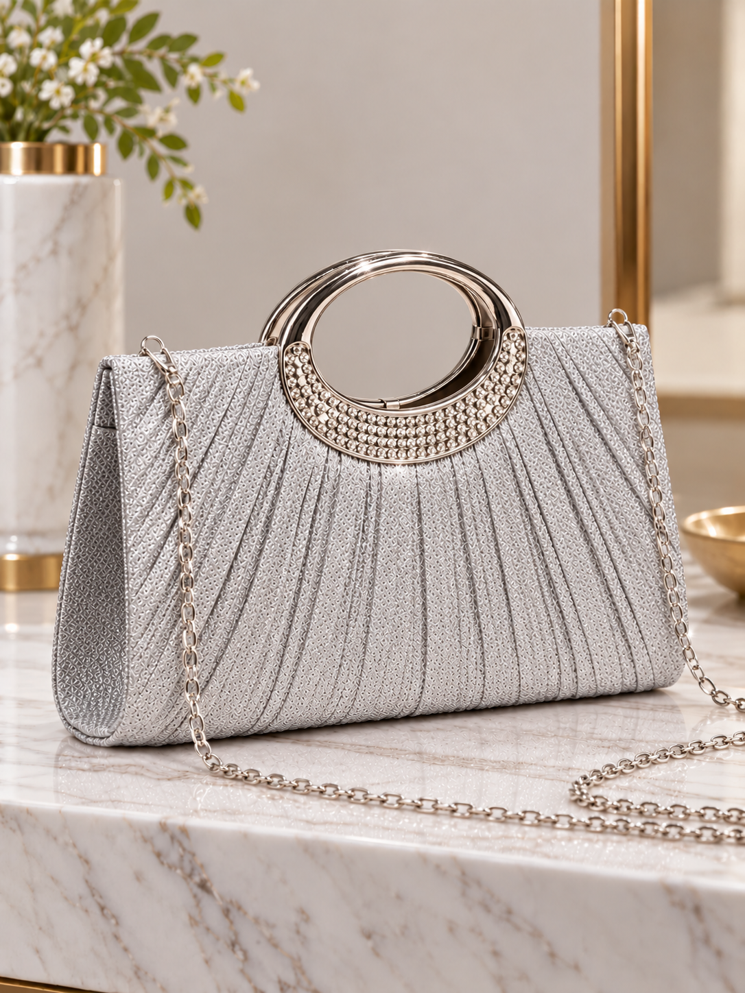 Pleated Glitter Evening Bag