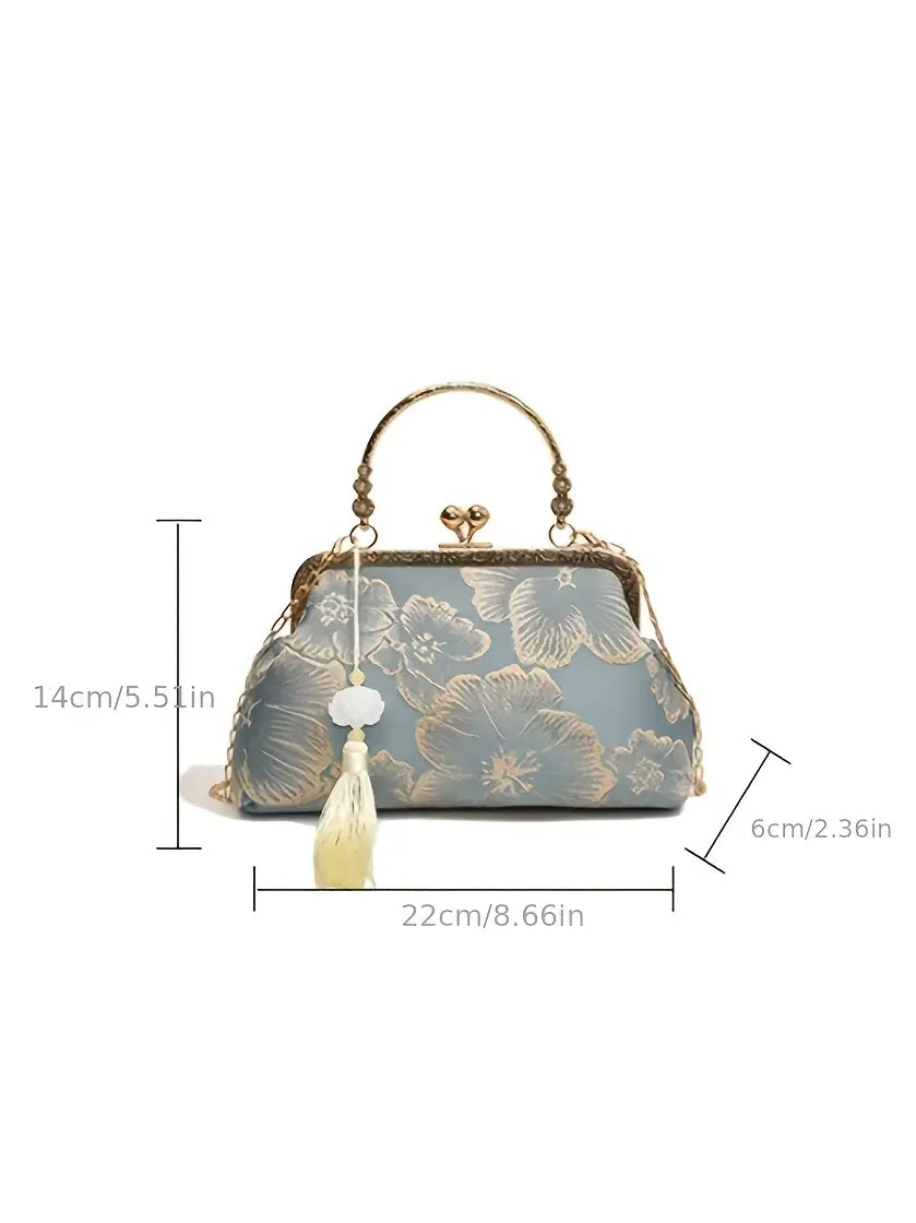 Elegant Vintage Evening Purse in Teal and Cream