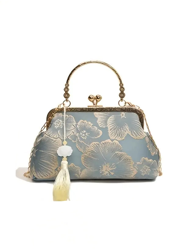 Elegant Vintage Evening Purse in Teal and Cream