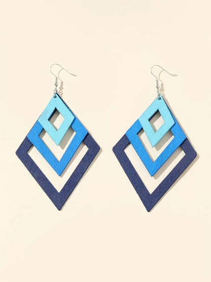 Gradient Blue Diamond-Shaped Earrings