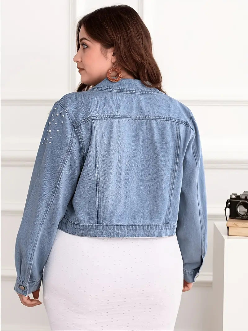 Fernanda Pearl Detail Plus Size Jean Jacket