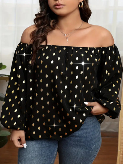 Janey Plus Size Top with Golden Polka Dots