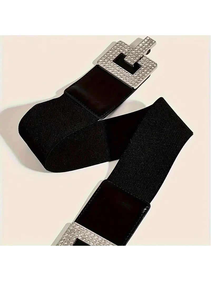 Plus Size Elastic Wide Belt with G Clasp