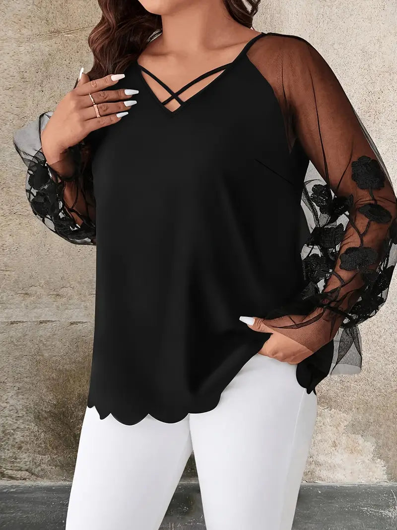 Lacie Floral Mesh Plus Size Top