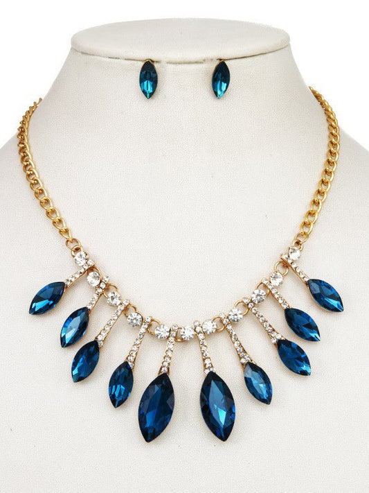 Faceted Marquise Gem Link Necklace Set