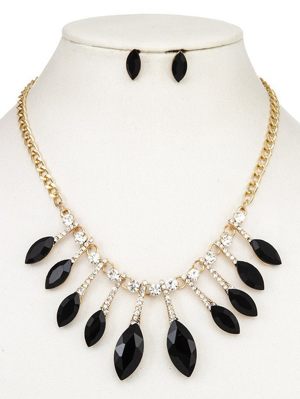 Faceted Marquise Gem Link Necklace Set