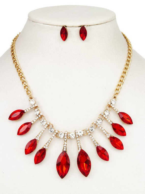 Faceted Marquise Gem Link Necklace Set