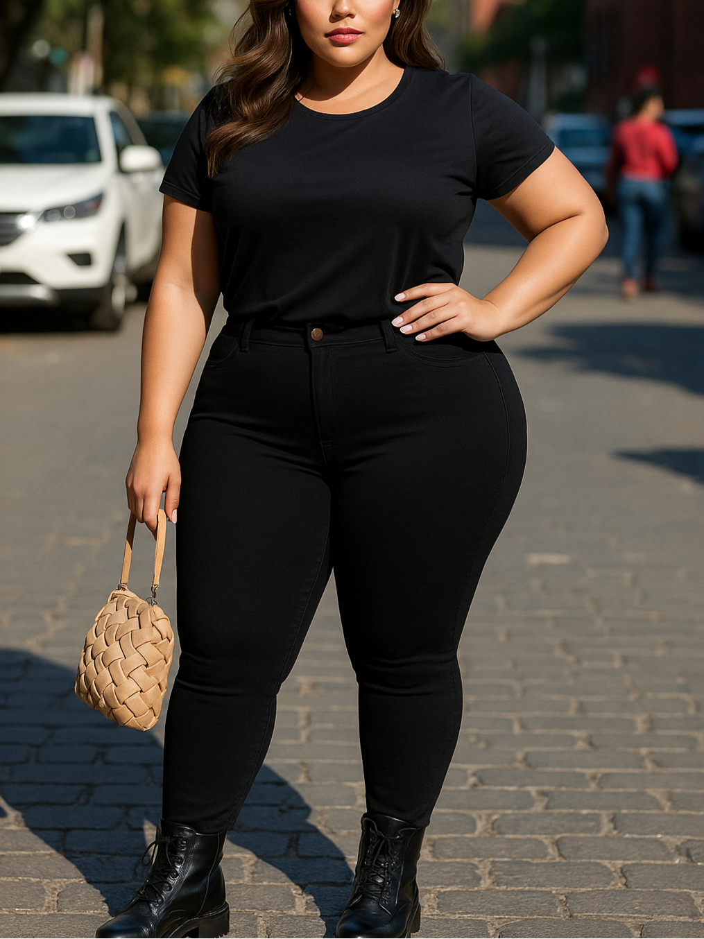 Arden Black Skinny Plus Size Jeans, plus size jeans, front view