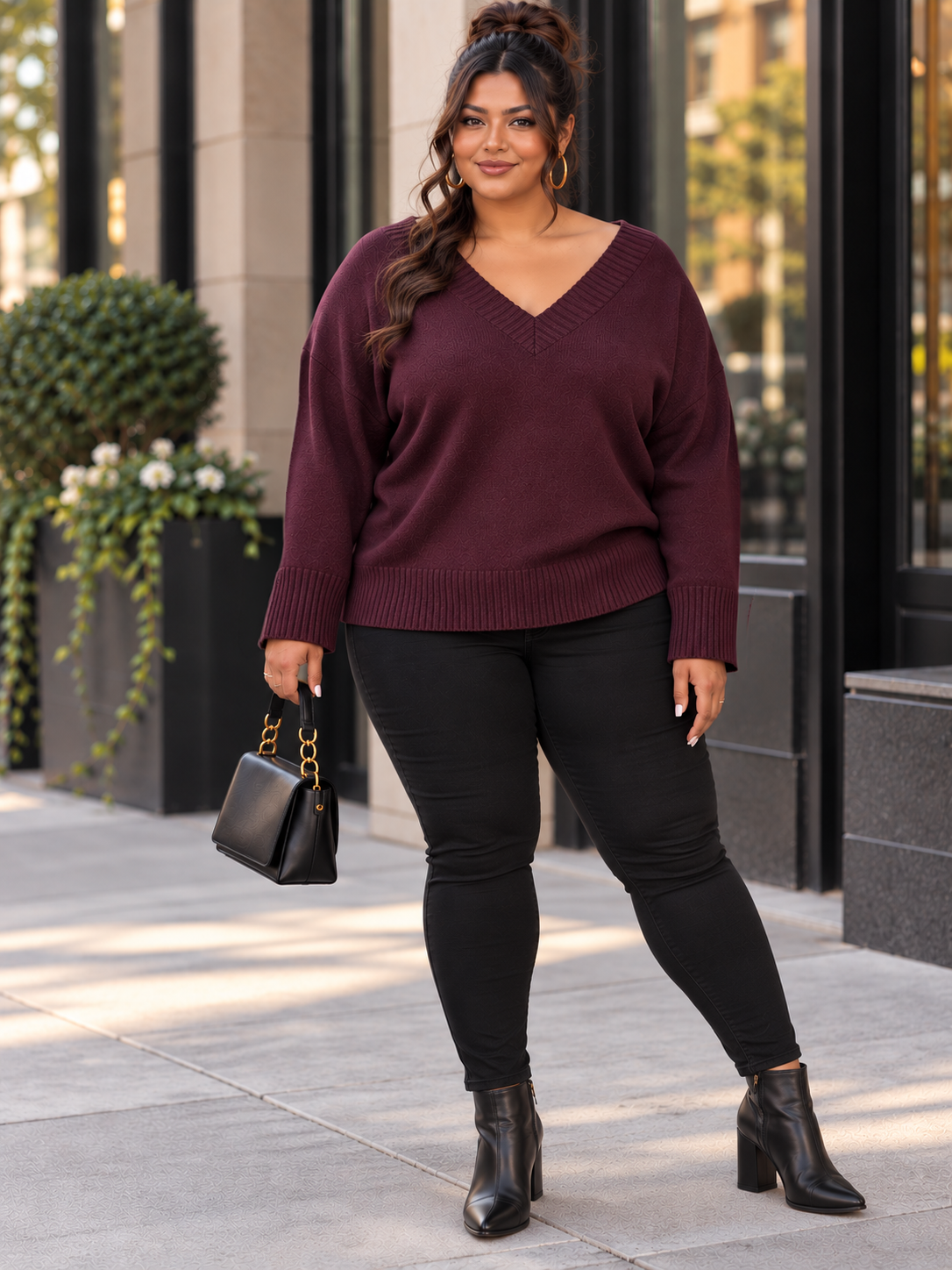 Autumn V-Neck Plus Size Sweater