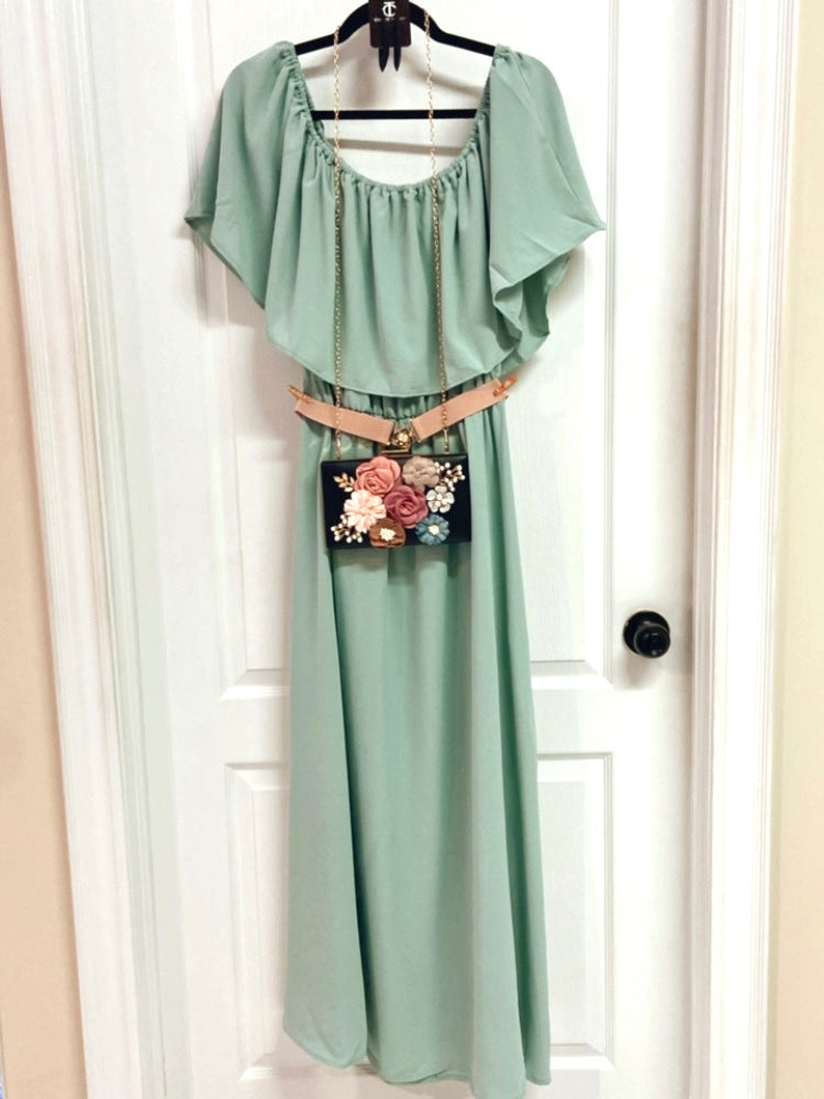Odella Off Shoulder Plus-Size Maxi Dress in Sage