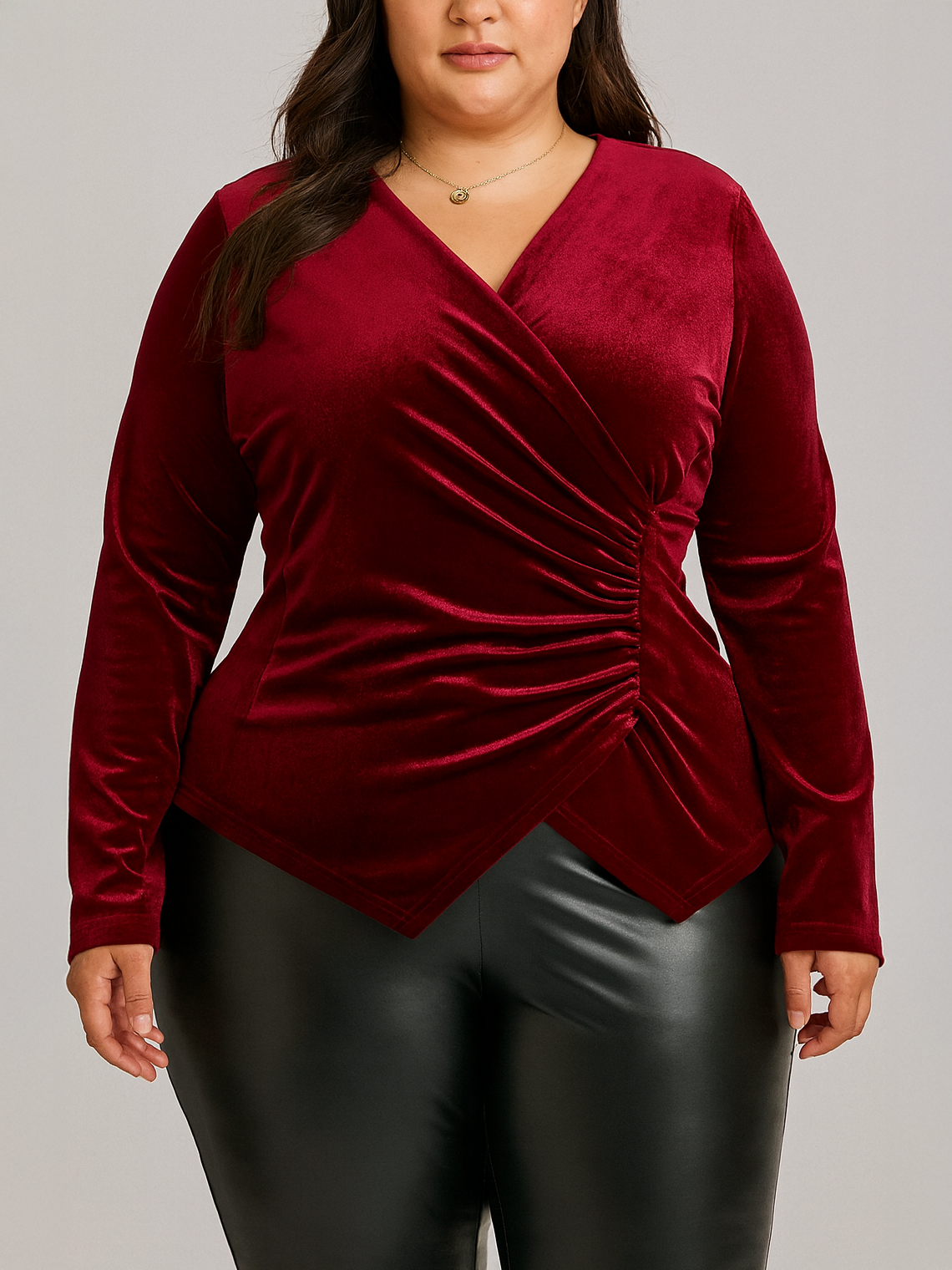 Klyra V-Neck Plus Size Velvet Top