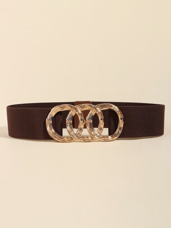 Triple Circle Elastic Plus Size Belt in Brown
