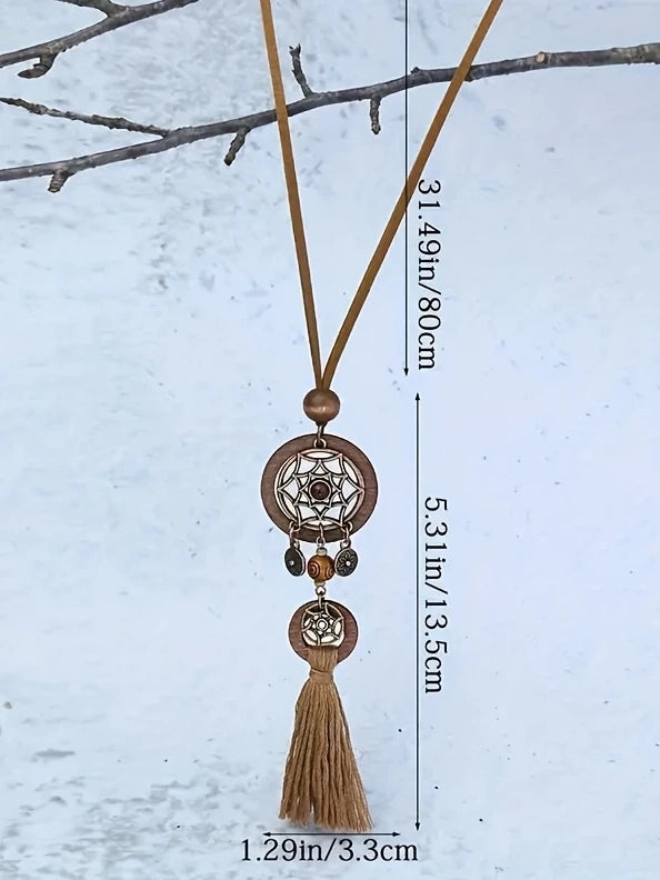 Dreamcatcher Pendant & Tassel Necklace, earrings, styled view