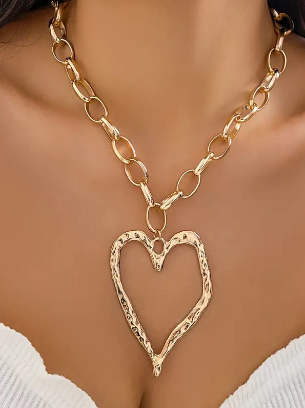 Hallow Heart Necklace, earrings, product view