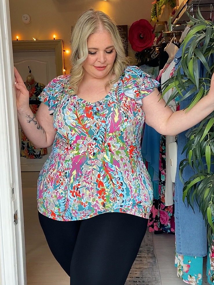 Daisy Plus Size Top in Aqua Print