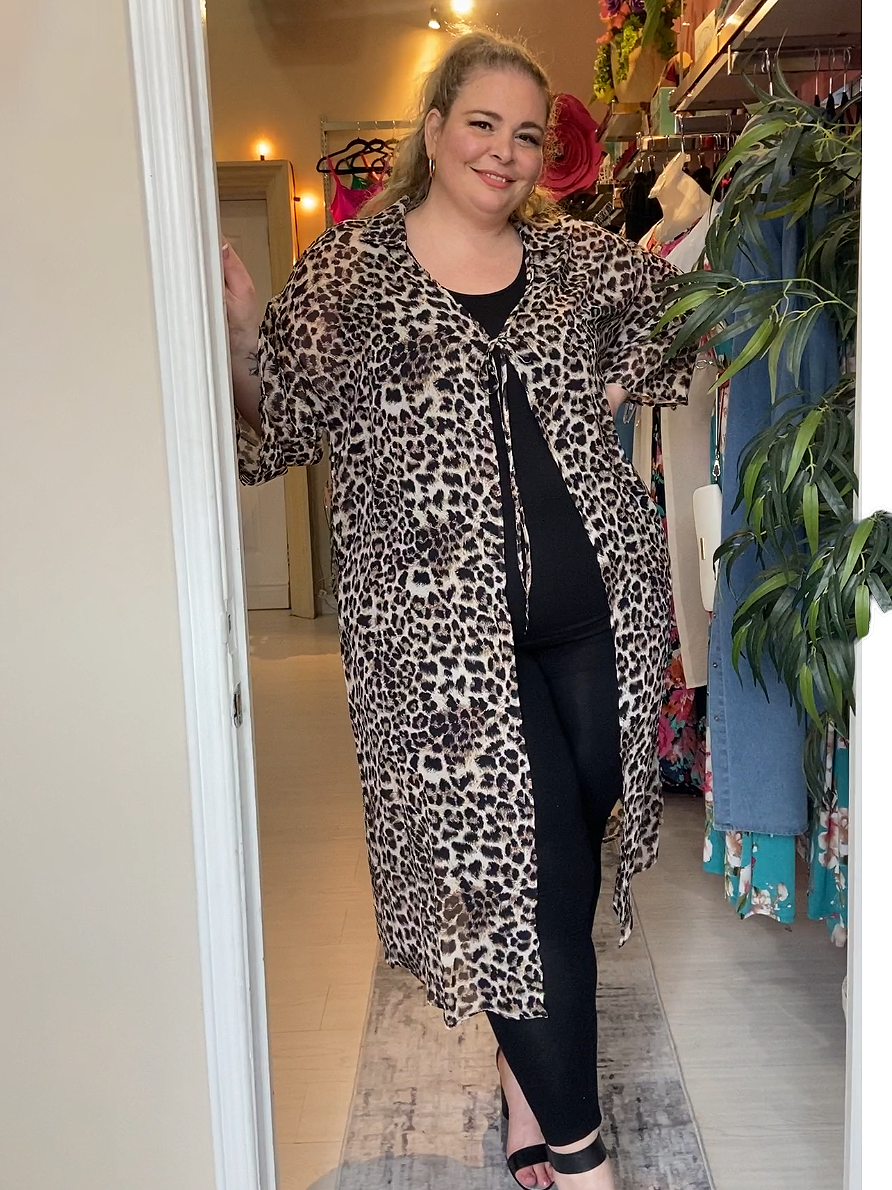 Edith Plus Size Leopard Print Chiffon Kimono