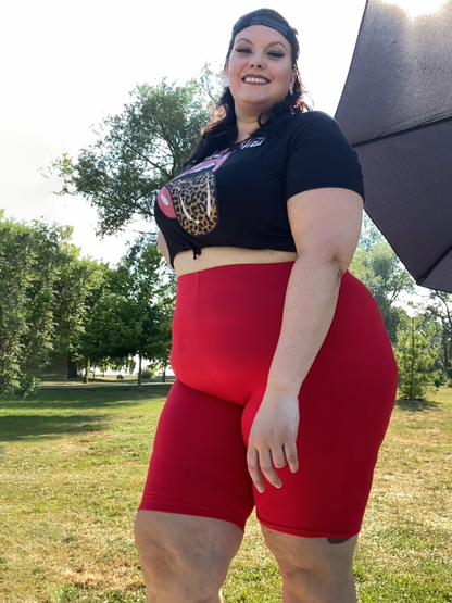 Elany Buttery Soft Plus Size Biker Shorts in Red