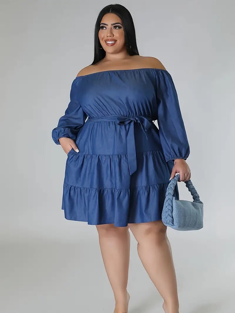 Kalena Denim-look Plus Size Mini Dress