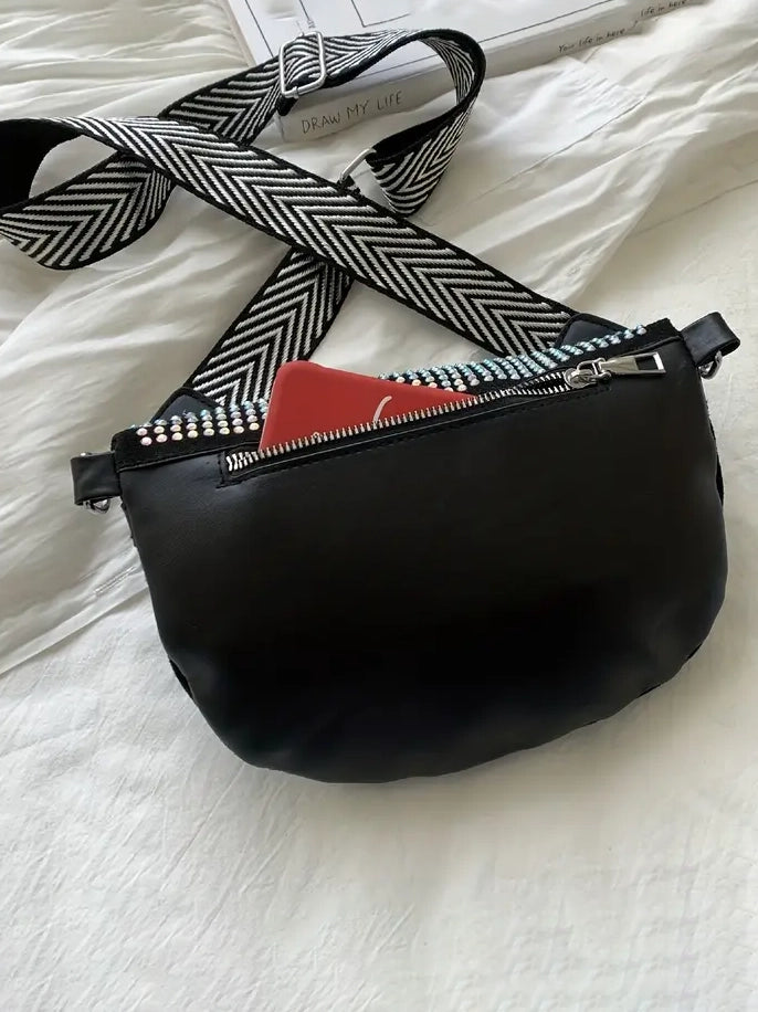 Mango Star Rhinestone Studded Fanny Pack, bag, styled view