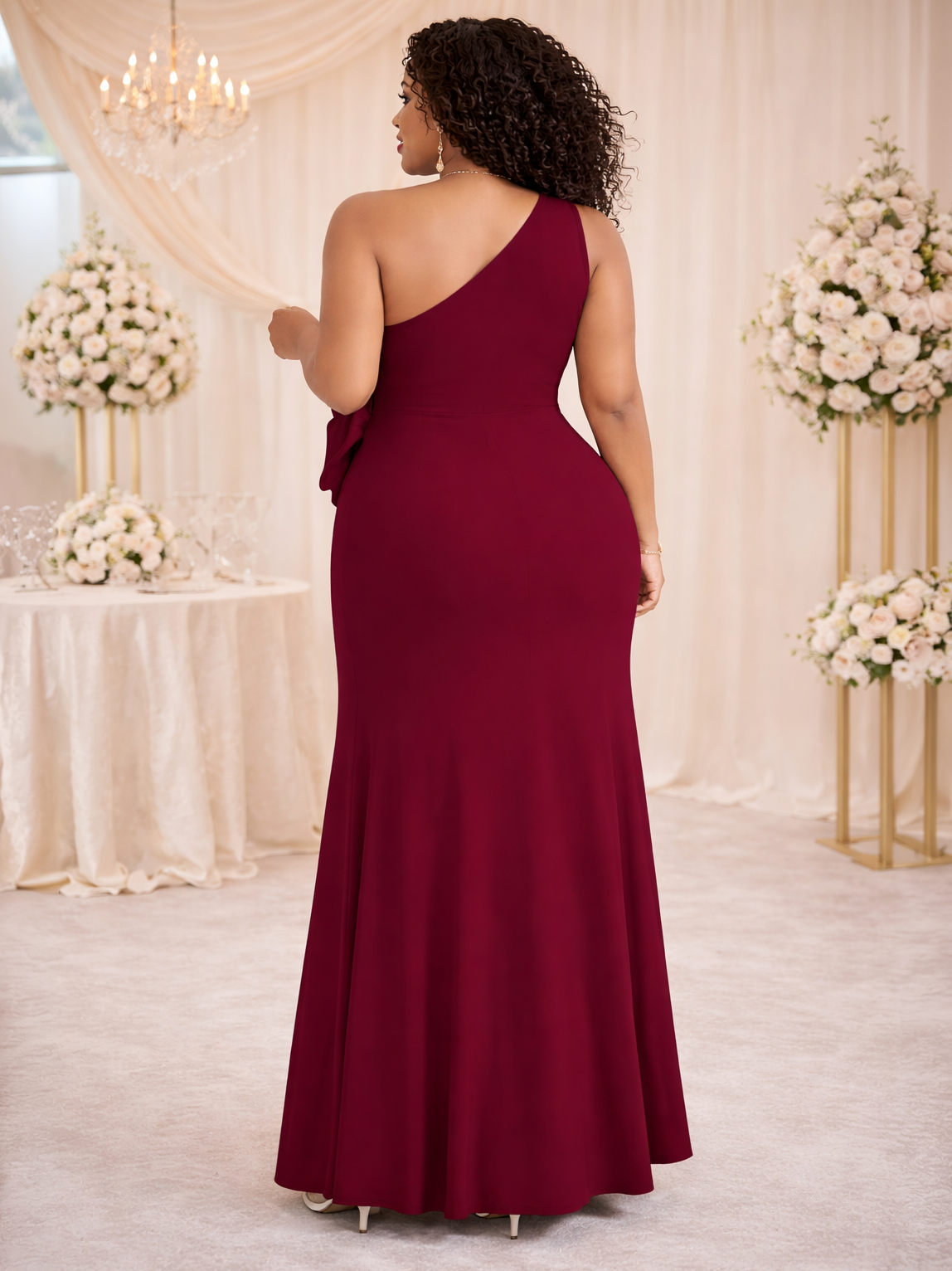 Mirelle One Shoulder Plus Size Dress, plus size dress, alternate view