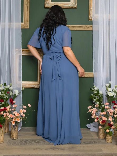 Elona Formal Plus Size Dress in Slate Blue