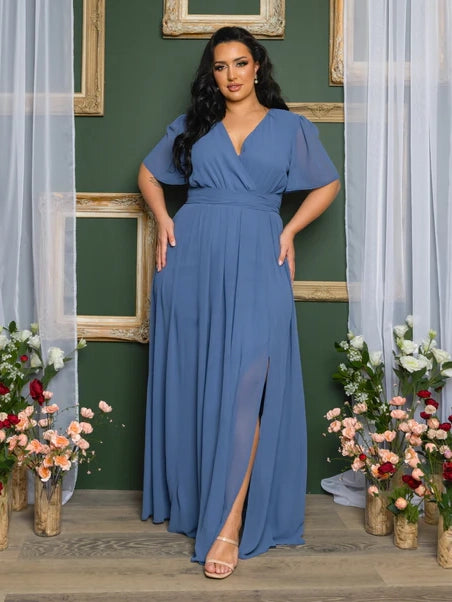 Elona Formal Plus Size Dress in Slate Blue