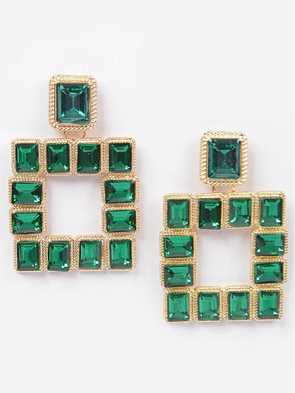 Rhinestone Square Earring in Green