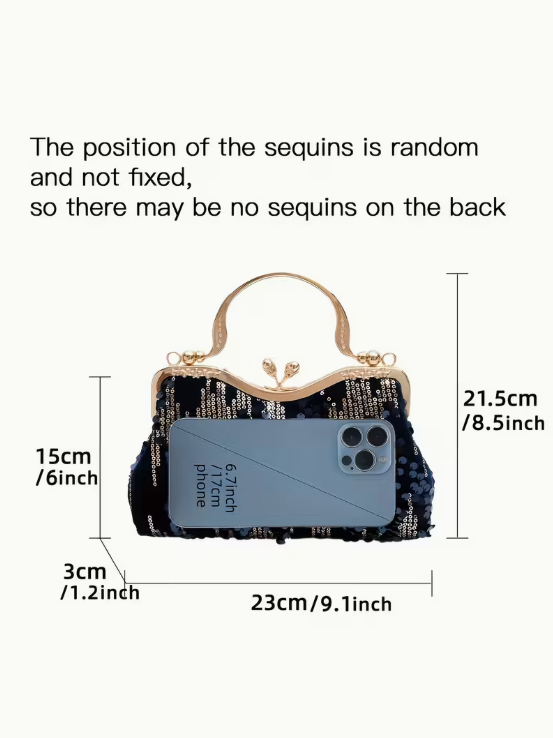 Velvet Sequin Detail Clutch in Navy